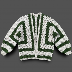 Forest Green Handmade Granny Stitch Hexagon Cardigan - Boho Oversized Cardi