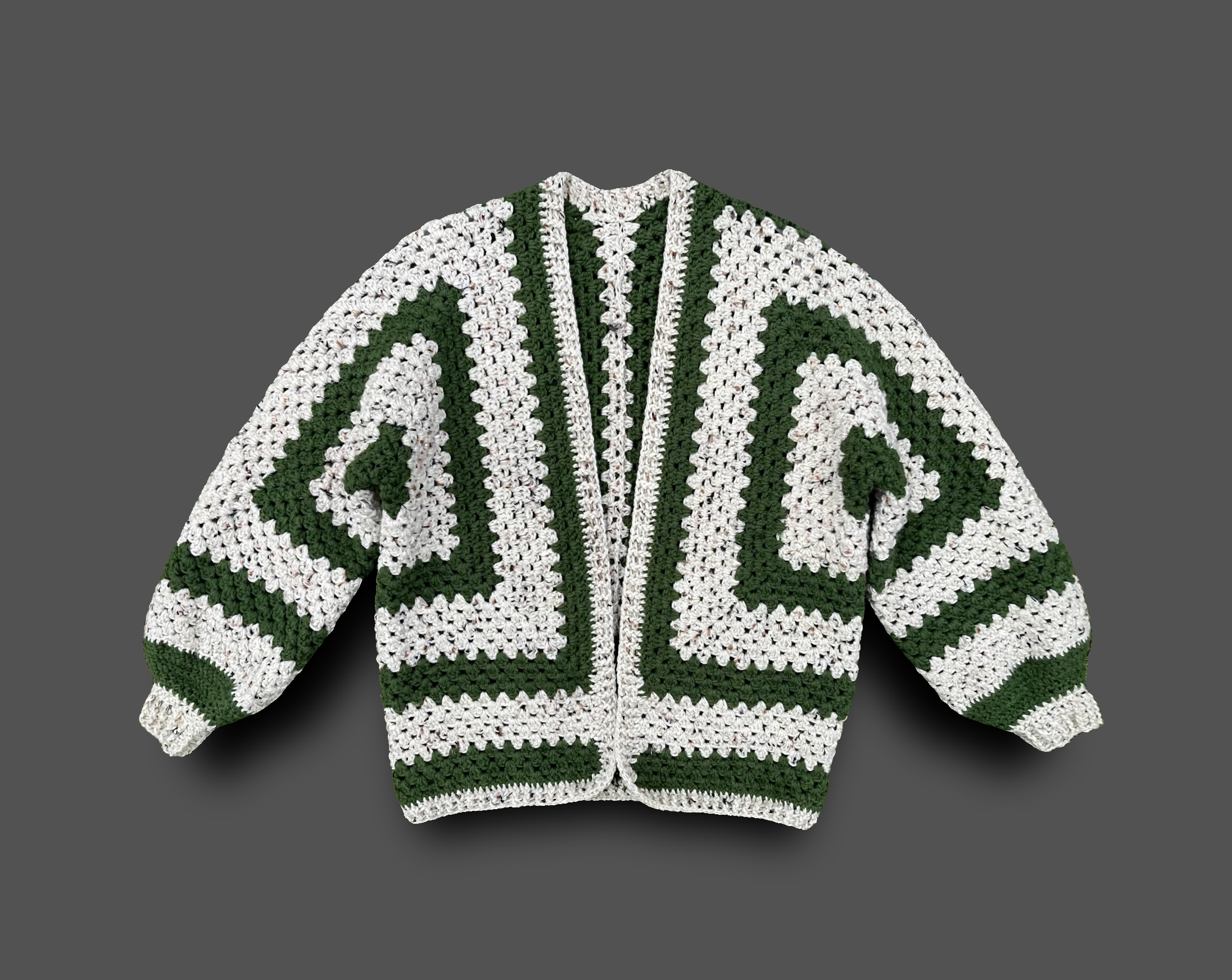 Forest Green Handmade Granny Stitch Hexagon Cardigan - Boho Oversized Cardi