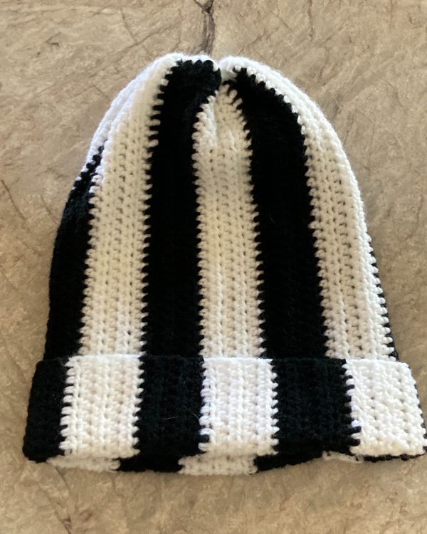Black&White Striped Slouchy Beanie- Handmade Cozy Boho
