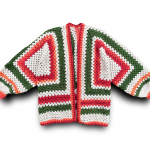 Forest Green, Orange & Cream Handmade Granny Stitch Cardigan - Boho Hexigon Cardi