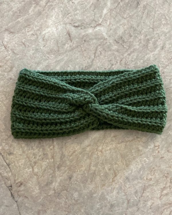 Dark Green Twisted Cotton Headband - Boho Twisted Ear Warmer