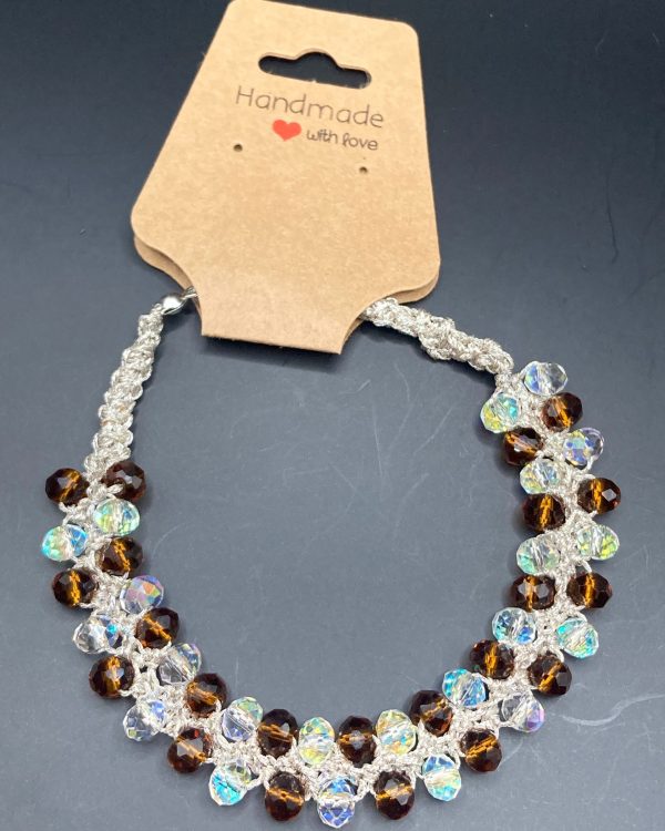Topaz Fire Ruffle Crochet Bracelet - 6mm Amber Aurora Glass Bead Bracelet