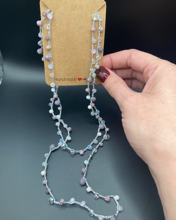 Handmade Dainty Long Chain Crocheted Glass Bead Necklace - Boho Layering Chain Necklace