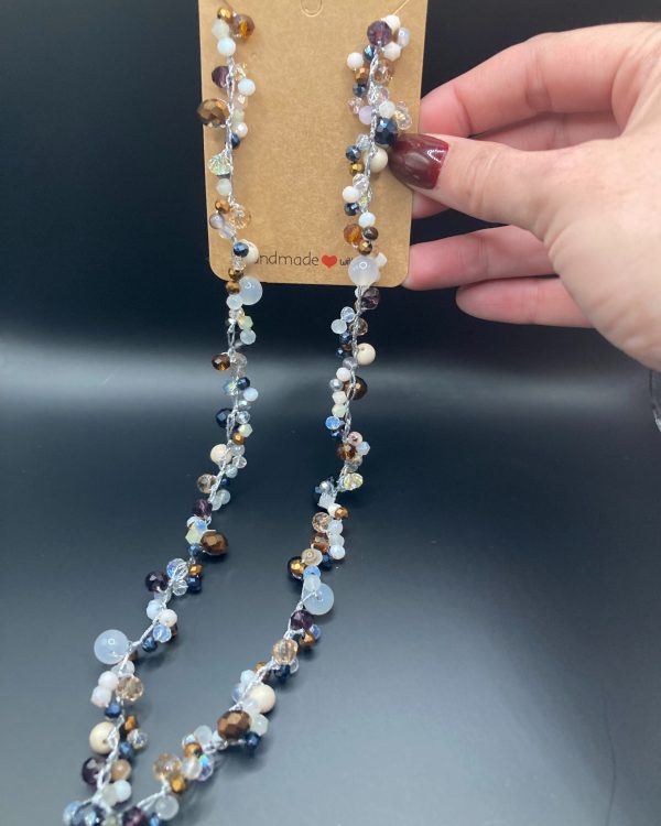 Desert Sand- Handmade Brown&Cream Crocheted Glass Bead Boho Chic Necklace - Neutral Gemstone Mix - 20-24in