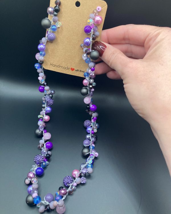Amethyst Dreams Crochet Bead Garland Necklace - Handmade Purple Glass Statement
