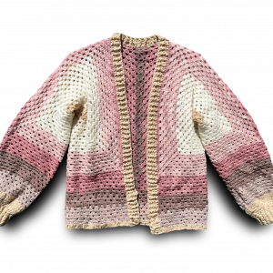 Pink, Gray & Cream Handmade Granny Stitch Cardigan - Boho Hexagon Cardi