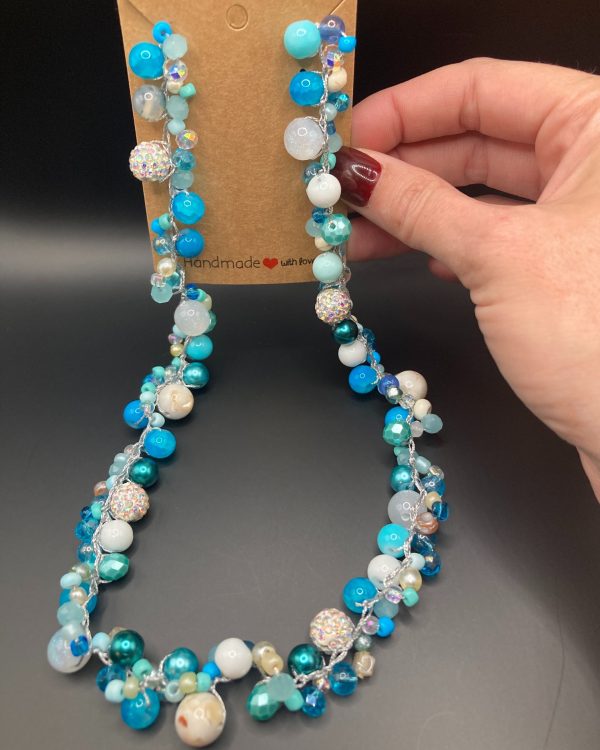 Ocean Tide- Handmade Blue Crocheted Glass Bead Boho Chic Necklace
