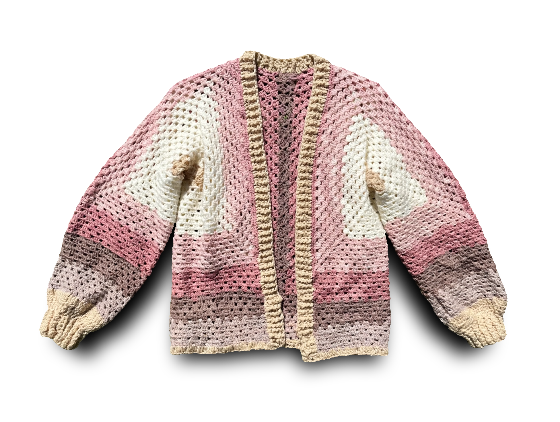 Pink, Gray & Cream Handmade Granny Stitch Cardigan - Boho Hexagon Cardi